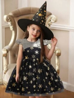 Kids Dress Jewel Neck Cotton Blend Knee Length Sleeveless Princess Silhouette Sequins Kids Social Party Flower Girl Dress -AYA Cosplay Shop 202112291427477792008