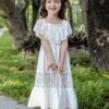 Kids Dress Social Party Lace Bateau Neck Sleeveless Ivory Flower Girl Dresses -AYA Cosplay Shop 202112311729363307565