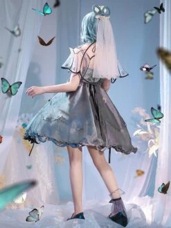 Sweet Lolita Dress 4-Piece Set Polyester Short Sleeves Ruffles Bows Gray Lolita Outfit -AYA Cosplay Shop 202201121112509127019