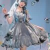 Sweet Lolita Dress 4-Piece Set Polyester Short Sleeves Ruffles Bows Gray Lolita Outfit -AYA Cosplay Shop 202201121112516185913
