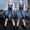 Punk Gothic Lolita JSK Dress Butterfly Sleeveless Bows Blue Lolita Jumper Skirt -AYA Cosplay Shop 202201191314315918906