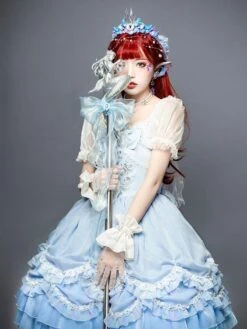 Sweet Lolita OP Dress Polyester Short Sleeves Light Blue Sweet Lolita One Piece Dress -AYA Cosplay Shop 20220119131443265714