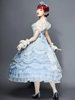 Sweet Lolita OP Dress Polyester Short Sleeves Light Blue Sweet Lolita One Piece Dress -AYA Cosplay Shop 20220119131444489247