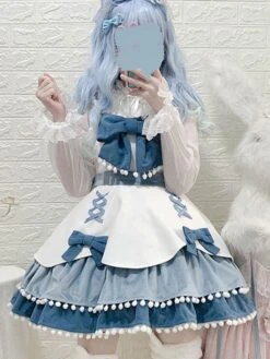 Sweet Lolita Dress Velour Bows Sleeveless Lolita Jumper Skirt -AYA Cosplay Shop 202201281326082531095