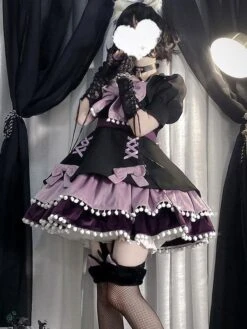 Sweet Lolita Dress Velour Bows Sleeveless Lolita Jumper Skirt -AYA Cosplay Shop 202201281326085531113