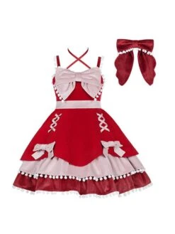 Sweet Lolita Dress Velour Bows Sleeveless Lolita Jumper Skirt -AYA Cosplay Shop 202201281326088628355