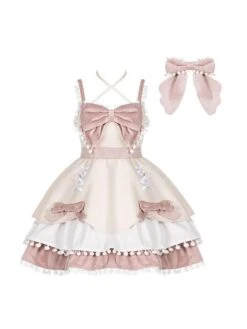 Sweet Lolita Dress Velour Bows Sleeveless Lolita Jumper Skirt -AYA Cosplay Shop 202201281326094515214