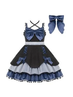 Sweet Lolita Dress Velour Bows Sleeveless Lolita Jumper Skirt -AYA Cosplay Shop 202201281326103882726
