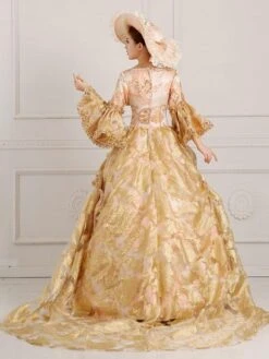 Rococo Victorian Dress Prom Dress Floral Print Lace 3/4-Length Sleeve Deep Apricot Classical Lolita Dress -AYA Cosplay Shop 202202101503152126346
