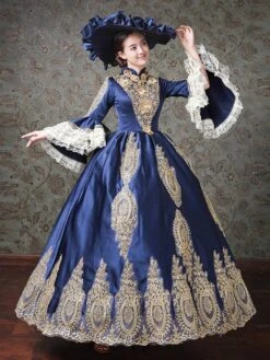 Rococo Victorian Dress Prom Dress Lace Long Sleeve Blue Classical Lolita Dress -AYA Cosplay Shop 202202101503248928140