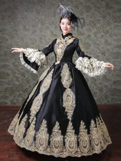 Rococo Victorian Dress Prom Dress Lace Long Sleeve Blue Classical Lolita Dress -AYA Cosplay Shop 20220210150325250800