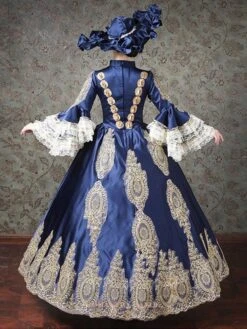 Rococo Victorian Dress Prom Dress Lace Long Sleeve Blue Classical Lolita Dress -AYA Cosplay Shop 202202101503255943140