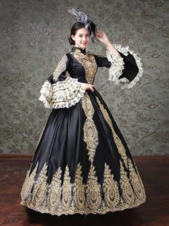Rococo Victorian Dress Prom Dress Lace Long Sleeve Blue Classical Lolita Dress -AYA Cosplay Shop 202202101503272253511