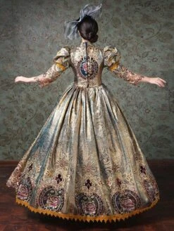 Rococo Victorian Dress Prom Dress Chinese Style Floral Print Lace 3/4-Length Sleeve Champagne Classical Lolita Dress -AYA Cosplay Shop 202202101503281111091