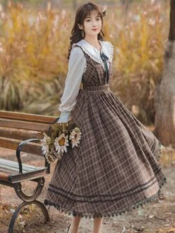 Classical Country Lolita Dress Polyester Plaid Jumper Lolita Dresses