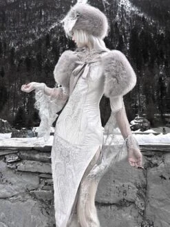 Gothic Lolita OP Dress Chinese Style Cheongsam Lace Floral Print Long Sleeve White Qi Lolita One Piece Dress -AYA Cosplay Shop 202202141545063232018