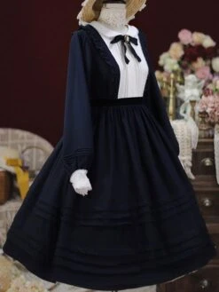Classical Lolita Dress Polyester Bows Long Sleeves Lolita One Piece Dress -AYA Cosplay Shop 202202171037126486584