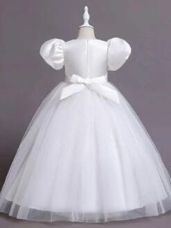 Kids Dress V-Neck Cotton Blend Applique Ankle-Length Short Sleeves Princess Silhouette Kids Party Flower Girl Dress -AYA Cosplay Shop 202202221600360798339