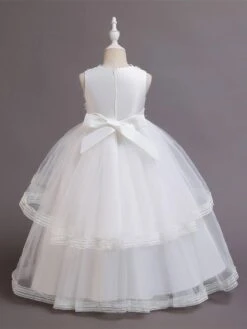 Kids Dress Jewel Neck Embroidered Short Sleeves Formal Kids Pageant Flower Girl Dress -AYA Cosplay Shop 202202221600417641145