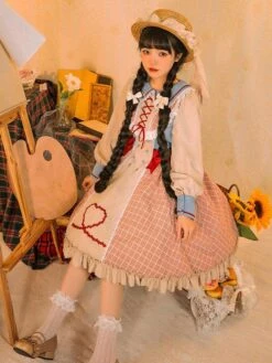 Sweet Lolita Dress Plaid Long Sleeves Country Lolita One Piece Dress -AYA Cosplay Shop 202203101635320023019
