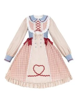 Sweet Lolita Dress Plaid Long Sleeves Country Lolita One Piece Dress -AYA Cosplay Shop 202203101635329256731