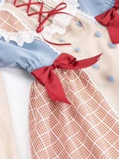 Sweet Lolita Dress Plaid Long Sleeves Country Lolita One Piece Dress -AYA Cosplay Shop 202203101635333438438