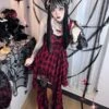 JSK Gothic Lolita Dress Ruffles Lace Up Bows Plaid Sleeveless Red Lolita Jumper Skirts -AYA Cosplay Shop 202203101636093257990