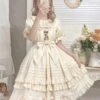 Sweet Lolita OP Dress Jacquard Bows Ruffled Short Sleeves Lolita One Piece Dresses -AYA Cosplay Shop 202203101809418987912