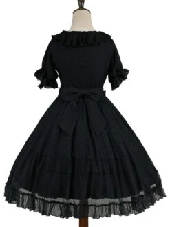 Sweet Lolita OP Dress Jacquard Bows Ruffled Short Sleeves Lolita One Piece Dresses -AYA Cosplay Shop 20220310180942612411