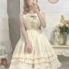 Sweet Lolita JSK Dress Jacquard Bows Ruffled Sleeveless Lolita One Piece Dresses -AYA Cosplay Shop 202203101809435486915