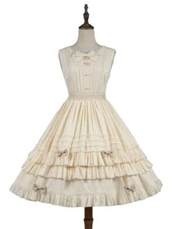 Sweet Lolita JSK Dress Jacquard Bows Ruffled Sleeveless Lolita One Piece Dresses -AYA Cosplay Shop 20220310180944221505