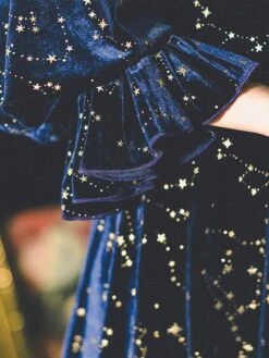 Classic Lolita Dress Stars Print Long Sleeve Deep Blue Lolita One Piece Dress -AYA Cosplay Shop 202203171625531973536