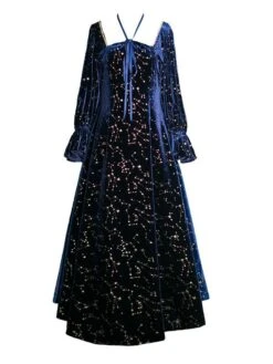 Classic Lolita Dress Stars Print Long Sleeve Deep Blue Lolita One Piece Dress -AYA Cosplay Shop 202203171625535046310