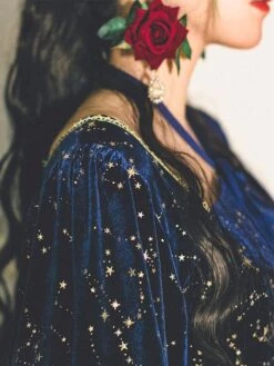 Classic Lolita Dress Stars Print Long Sleeve Deep Blue Lolita One Piece Dress -AYA Cosplay Shop 202203171625541404487