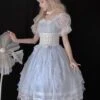 Sweet Lolita Dress Princess Bows Pearls Lace Short Sleeves Light Sky Blue Lolita Wedding Dress -AYA Cosplay Shop 202203171639069527592