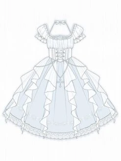 Sweet Lolita Dress Princess Bows Pearls Lace Short Sleeves Light Sky Blue Lolita Wedding Dress -AYA Cosplay Shop 202203171639077747179