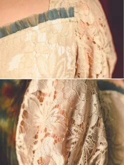 Classic Lolita Retro Dress Lace Up Bows Short Sleeve Light Apricot Lolita OP Dress -AYA Cosplay Shop 202203171639100333474