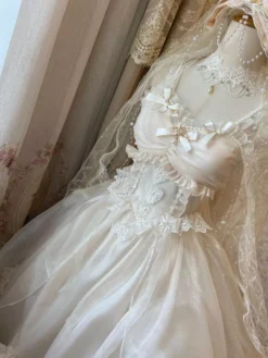 Sweet Lolita Wedding Dress Polyester Bow Tail Sleeveless White Lolita Wedding Dress -AYA Cosplay Shop 202203171639196015911
