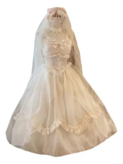 Sweet Lolita Wedding Dress Polyester Bow Tail Sleeveless White Lolita Wedding Dress -AYA Cosplay Shop 202203171639203314121