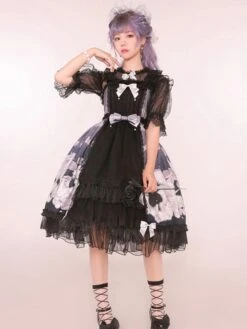 Sweet Lolita Dress Unicorn Pattern Bow Lace Lolita JSK Dress Hime Lolita Dresses -AYA Cosplay Shop 202203231320476335096