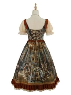 Classic Lolita Dress Bows Printing Short Sleeves Coffee Brown Lolita JSK Dress -AYA Cosplay Shop 202203231321017623253