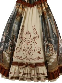 Classic Lolita Dress Bows Printing Short Sleeves Coffee Brown Lolita JSK Dress -AYA Cosplay Shop 202203231321023646255