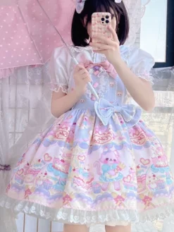 Sweet Lolita Dress Bear Pattern Polyester Sleeveless Lolita JSK Dress -AYA Cosplay Shop 202203231321479645028