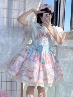 Sweet Lolita Dress Bear Pattern Polyester Sleeveless Lolita JSK Dress -AYA Cosplay Shop 202203231321486971178