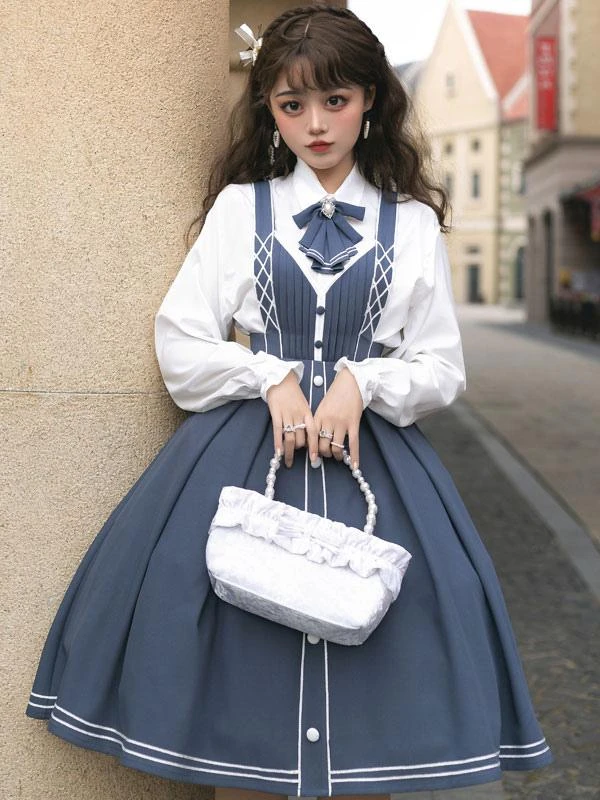 Chinese Lolita JSK Dress Draped Light Sky Blue Lolita Jumper Skirts 5 Chinese Lolita JSK Dress Draped Light Sky Blue Lolita Jumper Skirts - Image 3