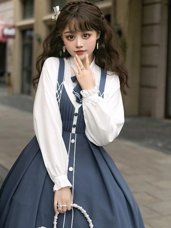 Chinese Lolita JSK Dress Draped Light Sky Blue Lolita Jumper Skirts 6 Chinese Lolita JSK Dress Draped Light Sky Blue Lolita Jumper Skirts - Image 4