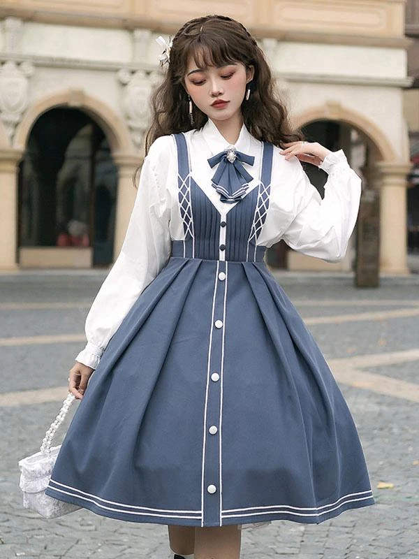 Chinese Lolita JSK Dress Draped Light Sky Blue Lolita Jumper Skirts 4 Chinese Lolita JSK Dress Draped Light Sky Blue Lolita Jumper Skirts - Image 2