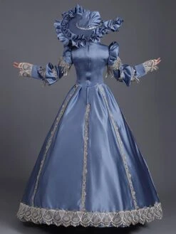 Prom Dress 2024 Rococo Long Sleeve Blue Victorian Dress With Hat -AYA Cosplay Shop 202203281526363788740