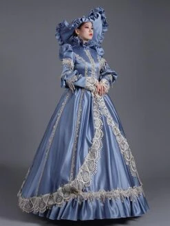 Prom Dress 2024 Rococo Long Sleeve Blue Victorian Dress With Hat -AYA Cosplay Shop 202203281526369869663
