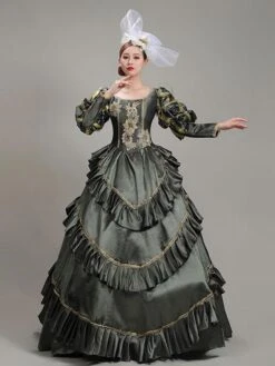 Prom Dress 2024 Rococo Long Sleeve Deep Gray Classic Victorian Dress With Headdress -AYA Cosplay Shop 202203281526372956043
